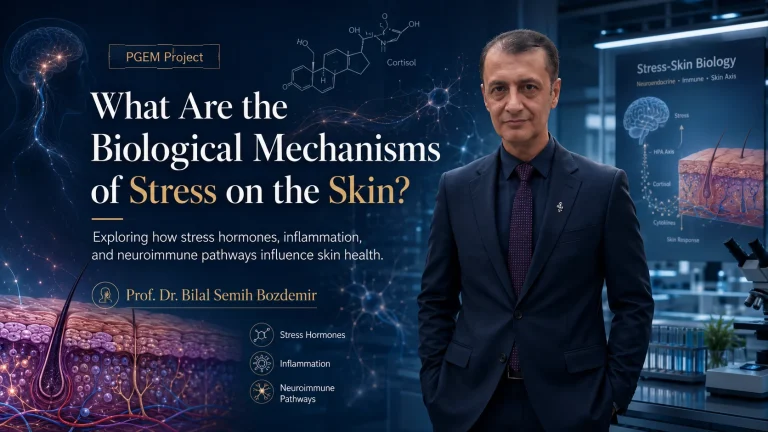 Prof. Dr. Bilal Semih Bozdemir presenting the biological mechanisms of stress on the skin, including hormones, inflammation and neuroimmune pathways