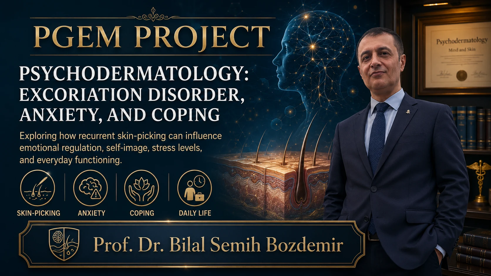 Prof. Dr. Bilal Semih Bozdemir presenting an integrated psychodermatology analysis of excoriation disorder, anxiety, coping and daily life