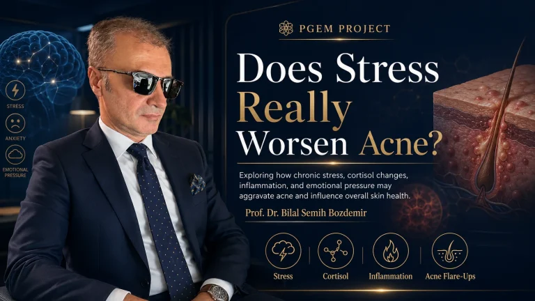 Prof. Dr. Bilal Semih Bozdemir analysing whether chronic stress can worsen acne through cortisol, inflammation and emotional pressure